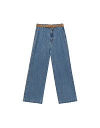 Retro High Waist Wide Leg Jeans Denim Pants with Belt