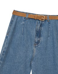 Retro High Waist Wide Leg Jeans Denim Pants with Belt
