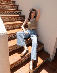 Retro High Waist Wide Leg Jeans Denim Pants with Belt