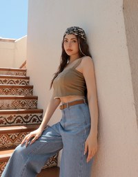 Retro High Waist Wide Leg Jeans Denim Pants with Belt