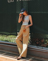 【Lyra & Toby】Distressed Drawstring Wide Leg Casual Pants
