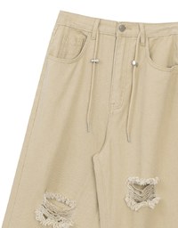 【Lyra & Toby】Distressed Drawstring Wide Leg Casual Pants