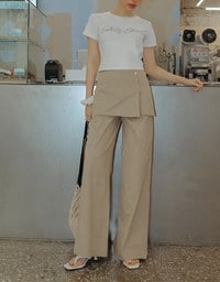 Faux 2 Piece Skirt Overlay Wide Leg Pants