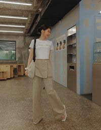 Faux 2 Piece Skirt Overlay Wide Leg Pants
