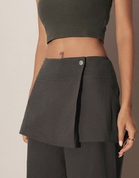 Faux 2 Piece Skirt Overlay Wide Leg Pants