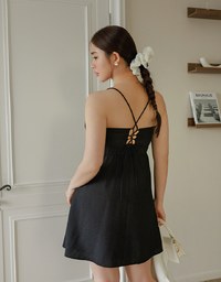 Cooling Fabric Crisscross Tie Back V Neck Spaghetti Strap Padded Mini Dress