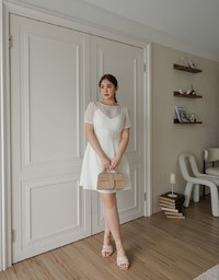 Cooling Fabric Crisscross Tie Back V Neck Spaghetti Strap Padded Mini Dress
