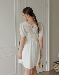 Cooling Fabric Crisscross Tie Back V Neck Spaghetti Strap Padded Mini Dress