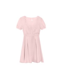 Layered Mesh Puff Sleeve Flare Mini Dress