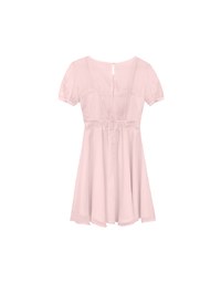 Layered Mesh Puff Sleeve Flare Mini Dress