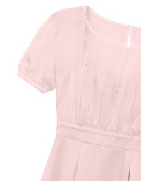 Layered Mesh Puff Sleeve Flare Mini Dress