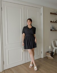 Sheer Chiffon Puff Sleeve Collared Mini Dress with Ruched Waistband Detail