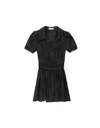 Sheer Chiffon Puff Sleeve Collared Mini Dress with Ruched Waistband Detail