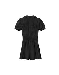 Sheer Chiffon Puff Sleeve Collared Mini Dress with Ruched Waistband Detail