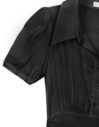 Sheer Chiffon Puff Sleeve Collared Mini Dress with Ruched Waistband Detail