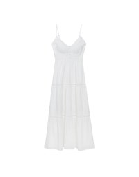 Boho Bohemian Style V Neck Eyelet Lace Tiered Padded Maxi Dress