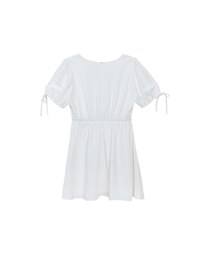 Ruched V Neck Puff Sleeve Flare Mini Dress
