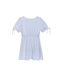 Ruched V Neck Puff Sleeve Flare Mini Dress