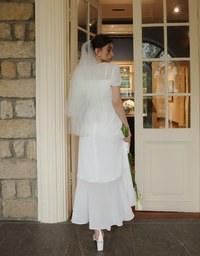 V Neck Sheer Puff Sleeve Padded Maxi Dress with Draped Asymmetrical Hemline