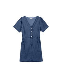 Short Sleeve V Neck Front Button Jeans Denim Mini Dress