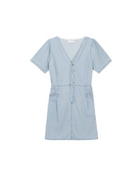 Short Sleeve V Neck Front Button Jeans Denim Mini Dress