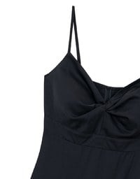 Spaghetti Strap V Neck Twist Detail Flowy Padded Mini Dress