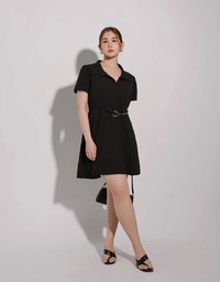 Button Up Short Sleeve Collared Shirt Dress with Gold Chain Detail