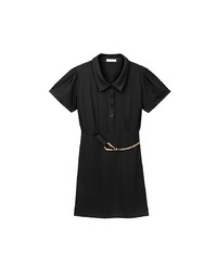 Button Up Short Sleeve Collared Shirt Dress with Gold Chain Detail