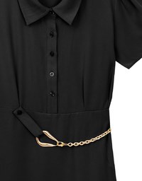 Button Up Short Sleeve Collared Shirt Dress with Gold Chain Detail