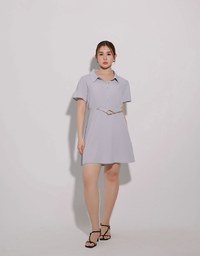 Button Up Short Sleeve Collared Shirt Dress with Gold Chain Detail