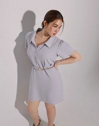 Button Up Short Sleeve Collared Shirt Dress with Gold Chain Detail