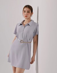 Button Up Short Sleeve Collared Shirt Dress with Gold Chain Detail