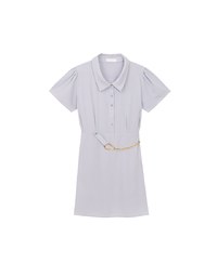 Button Up Short Sleeve Collared Shirt Dress with Gold Chain Detail