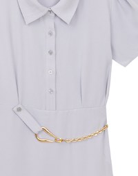 Button Up Short Sleeve Collared Shirt Dress with Gold Chain Detail