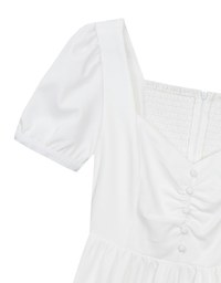 Sweetheart Neckline Puff Sleeve Tiered Mini Dress with Button Detail