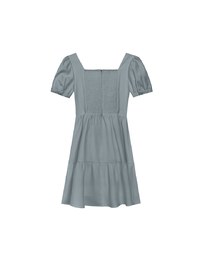 Sweetheart Neckline Puff Sleeve Tiered Mini Dress with Button Detail