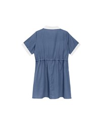 Contrast Collar Button Front Shirt Mini Dress with Drawstring Waist