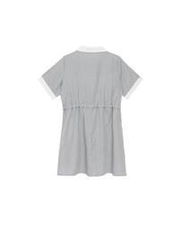 Contrast Collar Button Front Shirt Mini Dress with Drawstring Waist