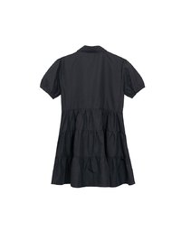 Button Down Puff Sleeve Flare Hem Tiered Mini Shirt Dress