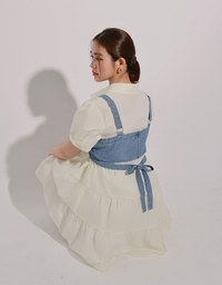Button Down Puff Sleeve Flare Hem Tiered Mini Shirt Dress