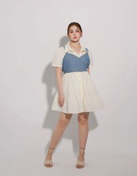 Button Down Puff Sleeve Flare Hem Tiered Mini Shirt Dress