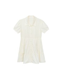Button Down Puff Sleeve Flare Hem Tiered Mini Shirt Dress