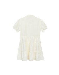 Button Down Puff Sleeve Flare Hem Tiered Mini Shirt Dress