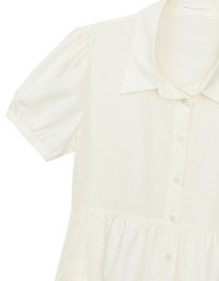Button Down Puff Sleeve Flare Hem Tiered Mini Shirt Dress