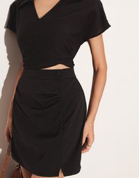 Cross Strap Waist Cut Out Detail Tailored Shirt Dress