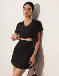 Cross Strap Waist Cut Out Detail Tailored Shirt Dress