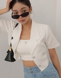 Textured Tweed Double Pocket Cropped Blazer