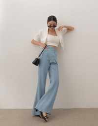 Textured Tweed Double Pocket Cropped Blazer