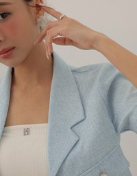 Textured Tweed Double Pocket Cropped Blazer