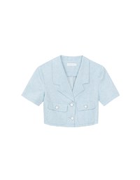 Textured Tweed Double Pocket Cropped Blazer